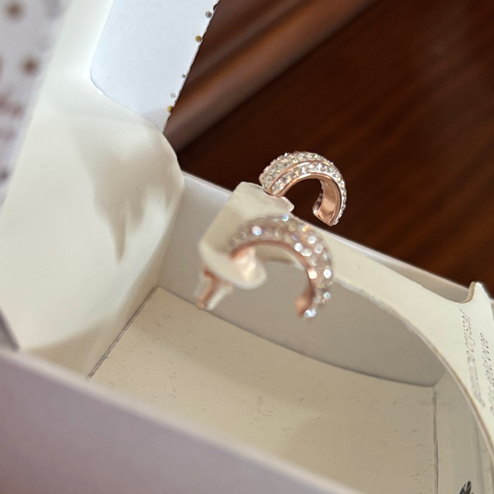 Gold and Crystal Studded Hoop Earrings - Picture 3 of 6